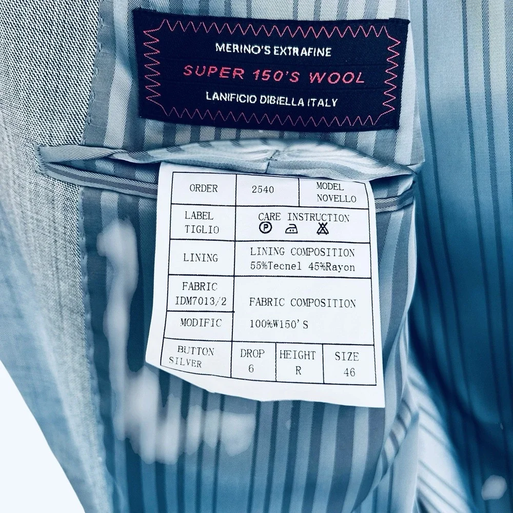 Tiglio Blazer 46R Gray Textured Italian Super 150s Wool Sport Coat Double Vent